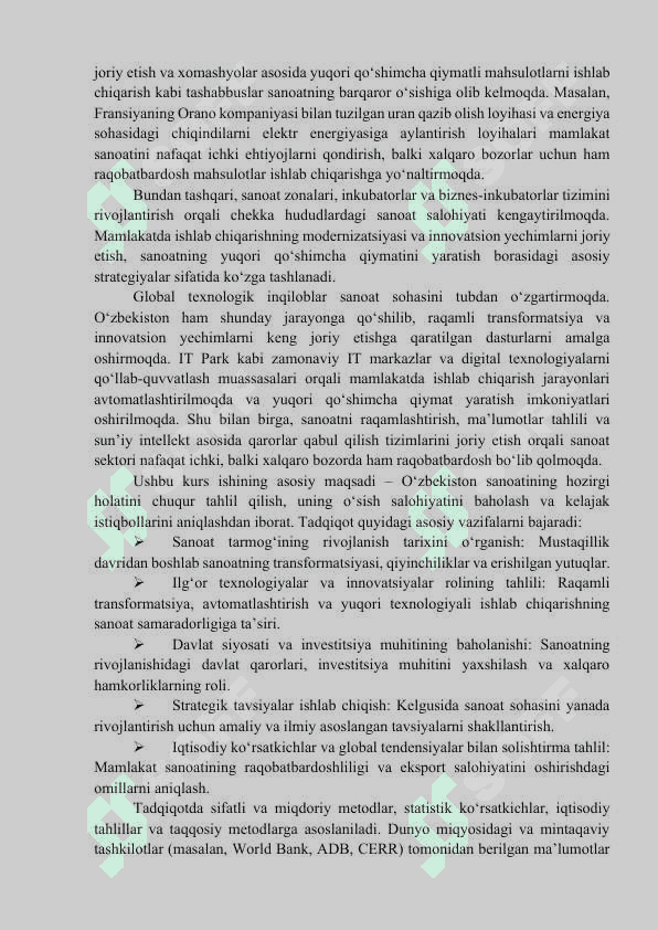 O`zbekiston Respublikasida sanoatni rivojlantirish istiqbollari 4