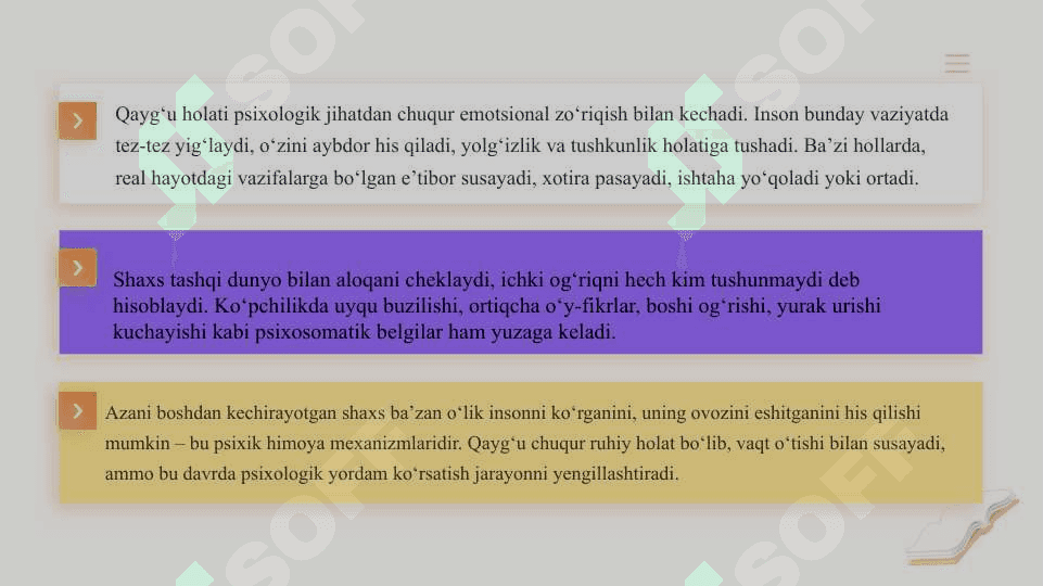Yaqin insonlarini yo‘qotganda vujudga keladigan jarohatdan keyingi stress holati (JKSH) slayd 6