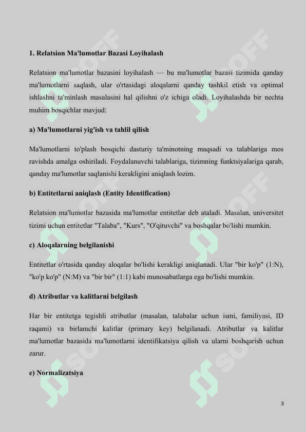 Relyatsion ma'lumotlar bazasini loyihalash va ishlab chiqarish dasturlash muhitida. Ma'lumotlar bazasi bilan ishlash 3