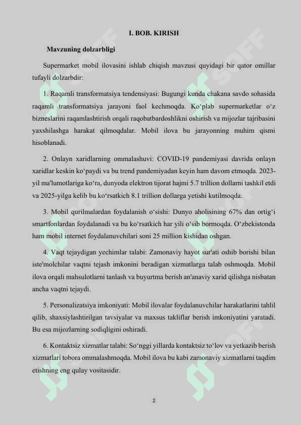 Supermarket ilovasini loyihalash 2