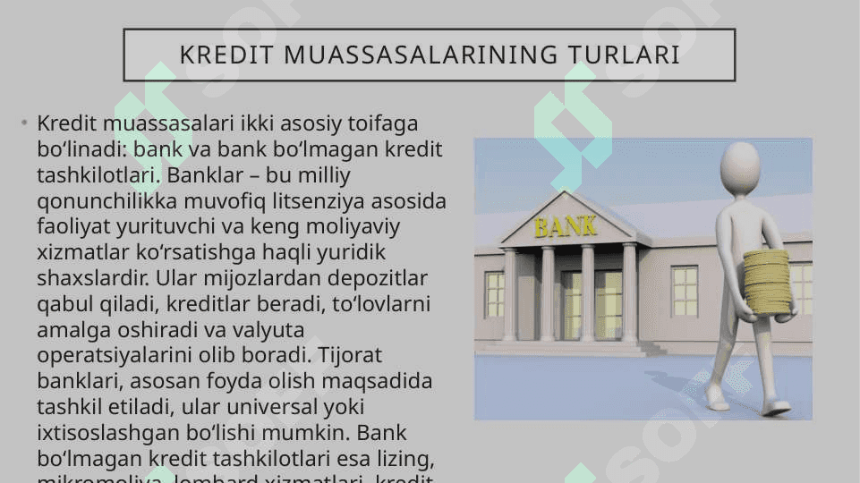 Kredit muassasalari, ularning faoliyatining huquqiy asoslari, ularning faoliyatini takomillashtirish masalalari 4