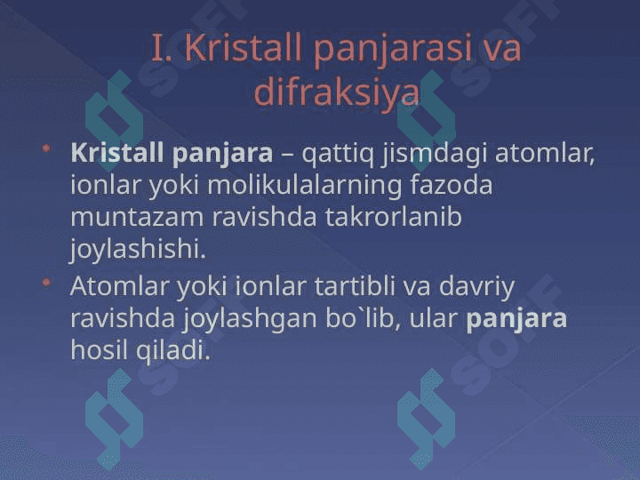 Kristall panjaradagi difraksiya hodisasi va Bragg qonuni 2