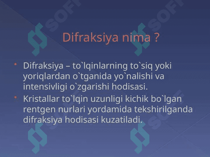 Kristall panjaradagi difraksiya hodisasi va Bragg qonuni 3