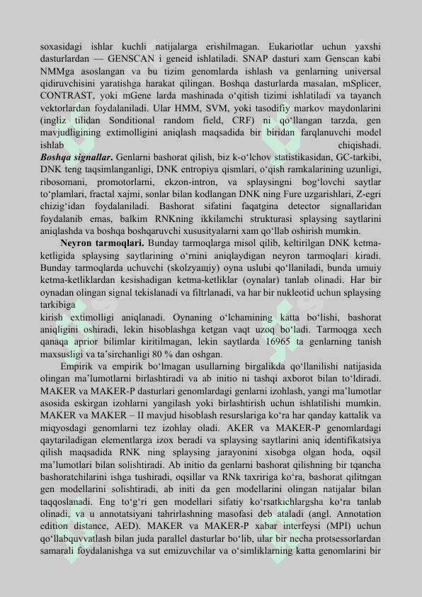 Eukariot organizmlarning gen strukturalarini bashorat qilsh. Genom evolyutsiyasi. 3
