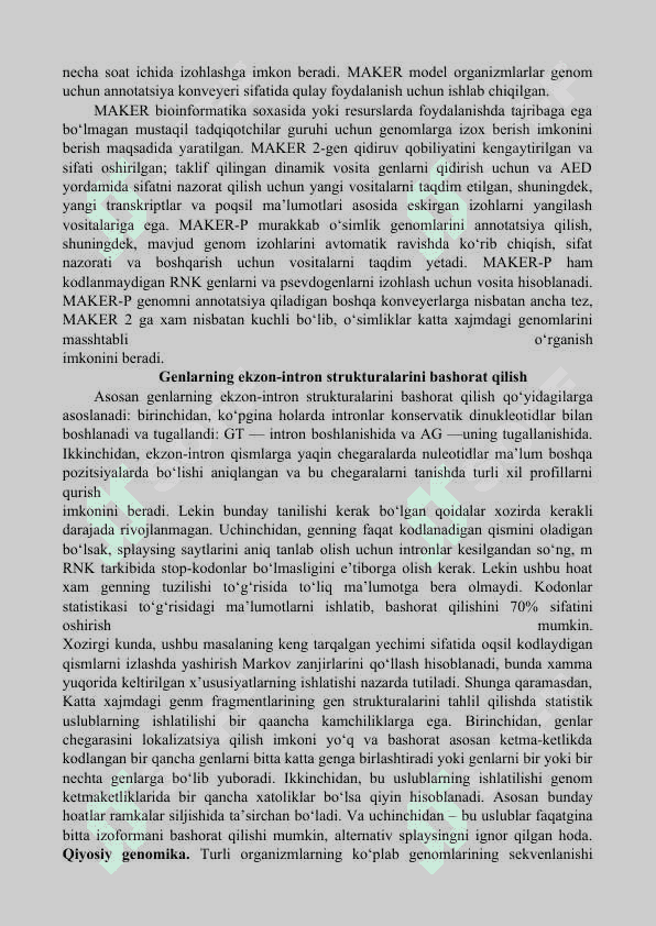 Eukariot organizmlarning gen strukturalarini bashorat qilsh. Genom evolyutsiyasi. 4