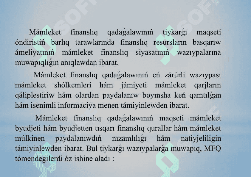 Finanslıq qadaǵalawdı shólkemlestiriwdiń teoriyalıq hám huqıqıy tiykarları 2