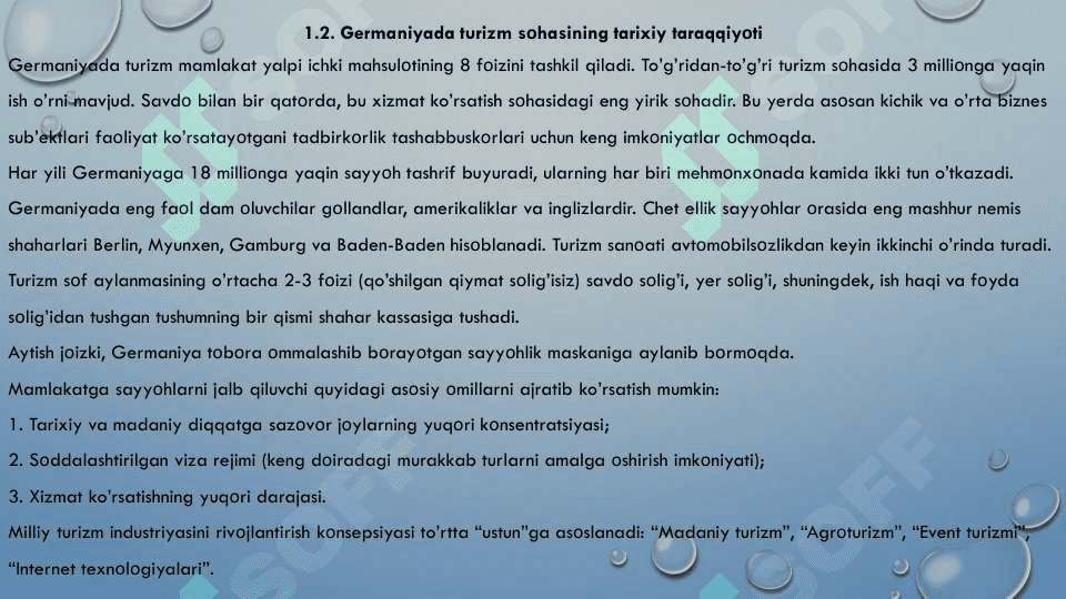 GERMANIYA TURIZMI – SALОHIYATI, YO’NALISHLARI VA ISTIQBОLLARI 8