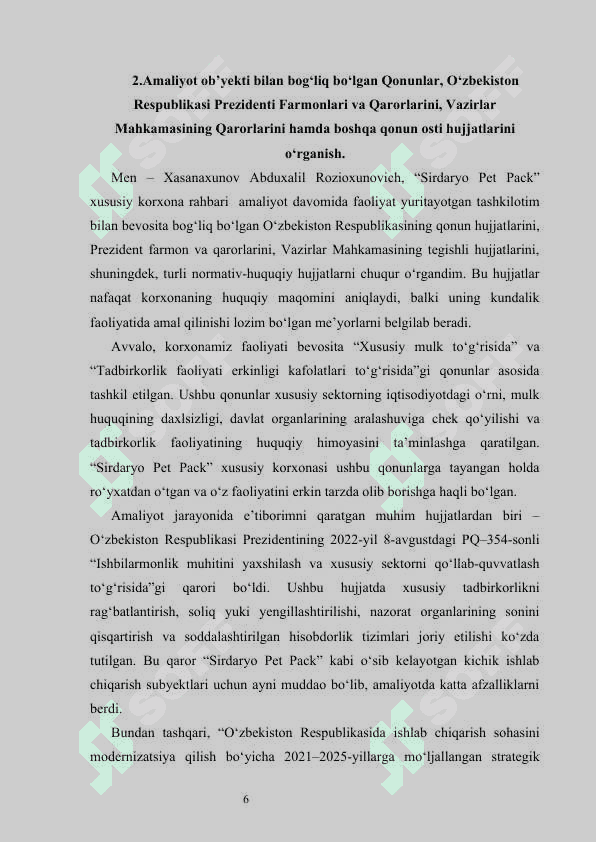 Sirdaryo Pet Pack   AMALIYOT HISOBOTI         MCHJ AMALIYOT HISOBOTI 6