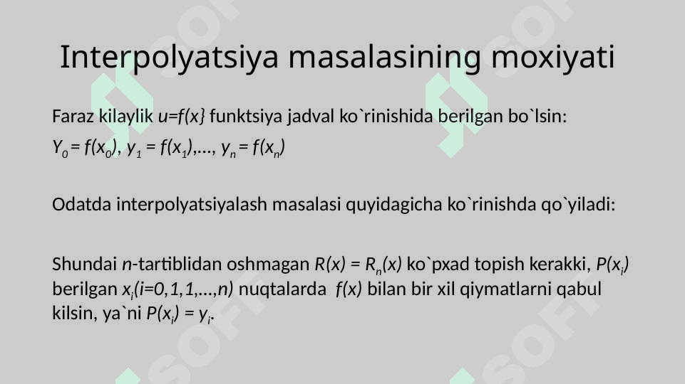 Funksiyalarni interpolyasiyalashning umumiy masalasi 2