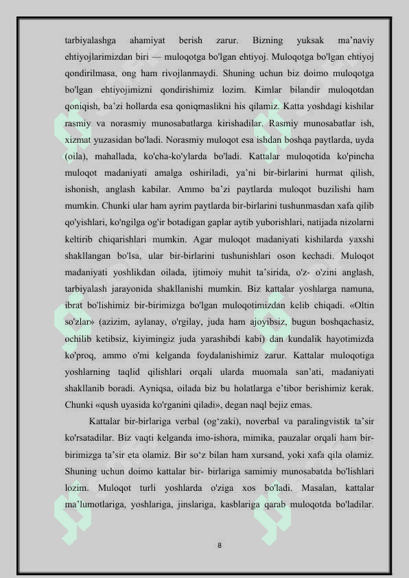 Sinf rahbarining oila va jamoatchilik bilan hamkorligining ahamiyati. 8