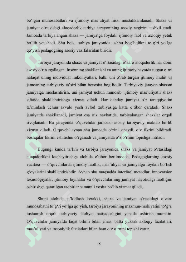 Shaxsga jamoaviy-tarbiyaviy ta’sir ko‘rsatish usullari kurs ishi 8