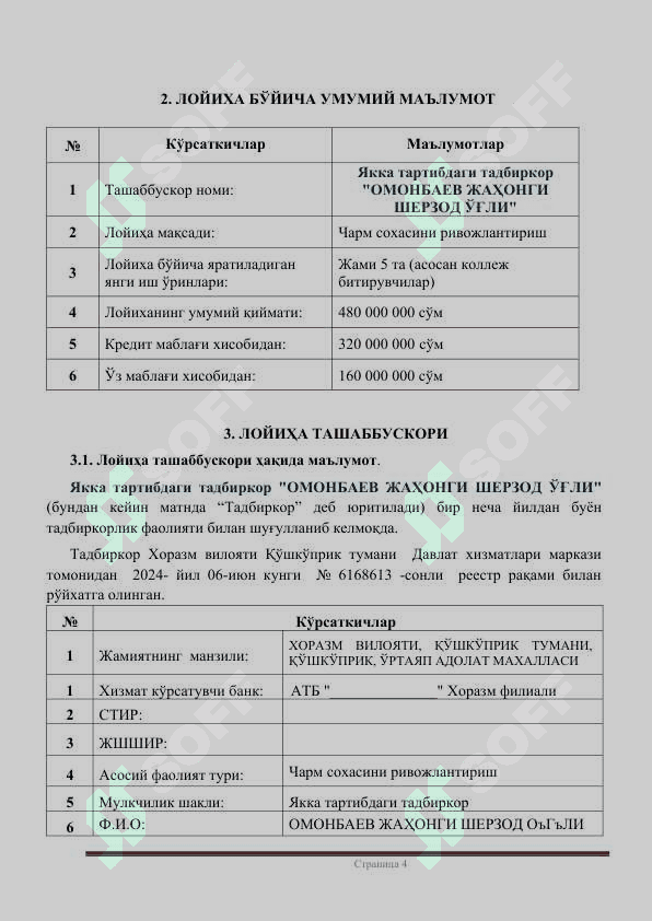 Чарм сохасини ривожлантириш бизнес режаси 4