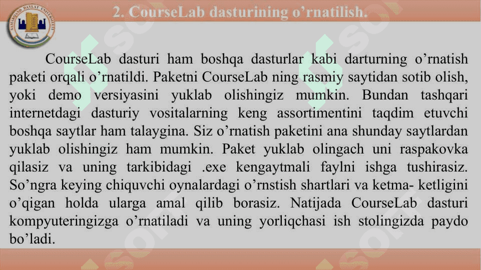 Elektron darslik yartuvchi dasturlar. CourseLab dasturi 7