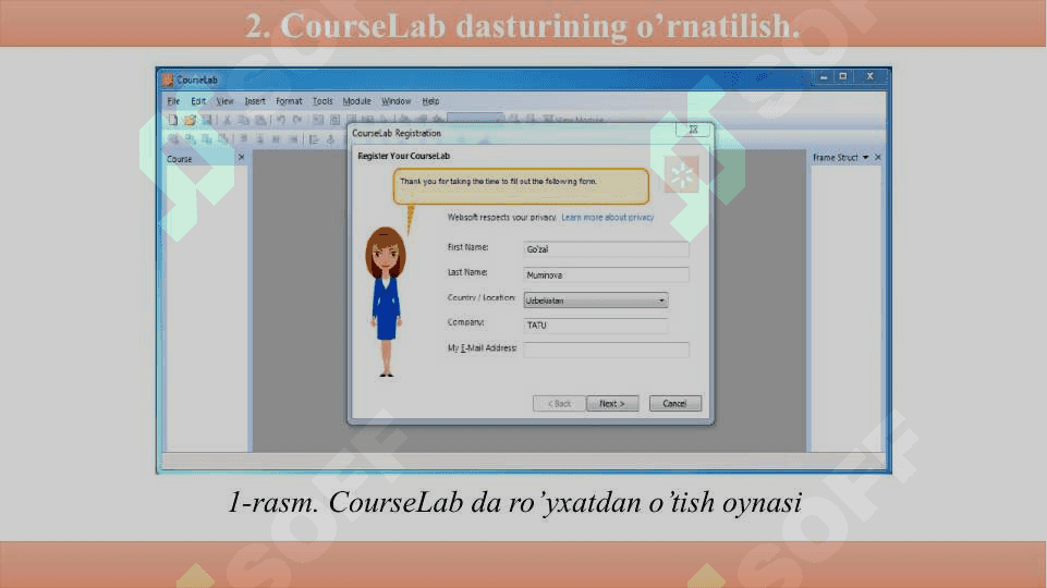 Elektron darslik yartuvchi dasturlar. CourseLab dasturi 8