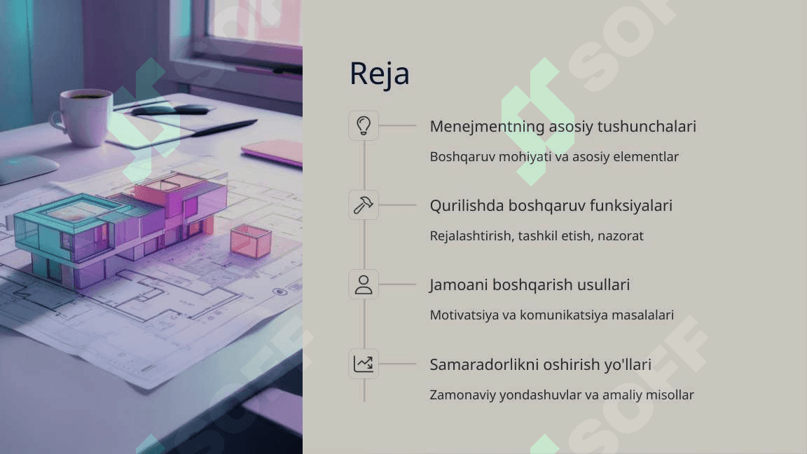 Qurilishda menejment. Boshqaruv jarayonining mohiyati va xususiyatlari 2