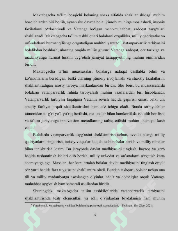 Bolalarni vatanparvarlik ruhida tarbiyalashda maktabgacha ta’lim tashkilotining o‘rni 5