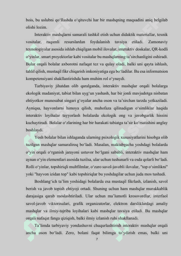 BOLALARDA O‘SIMLIKLAR VA HAYVONLAR DUNYOSINI O‘RGANISH UCHUN INTERAKTIV MASHQLAR 6