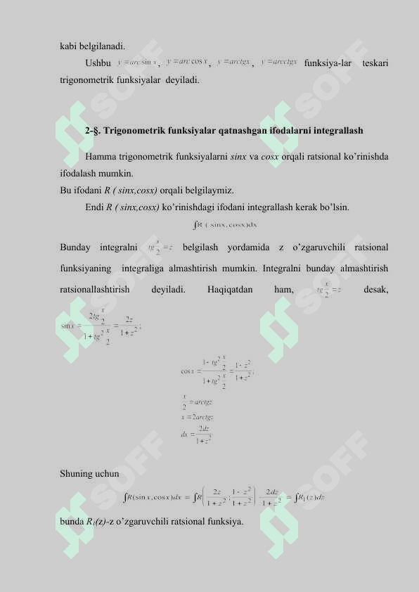 Tarkibida trigonometrik funksiyalar qatnashgan ifodalarni integrallash 8