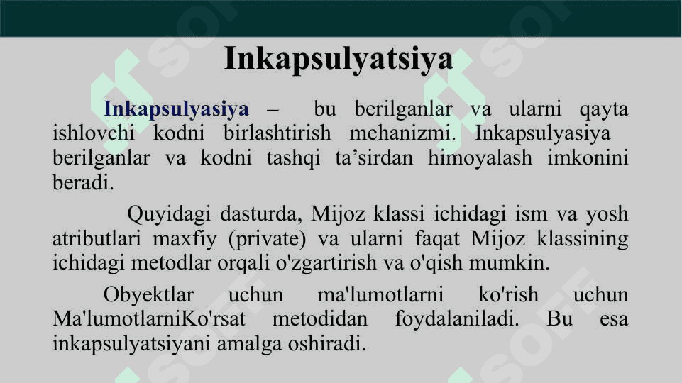 Inkapsulyatsiya va merosxo'rlik 4
