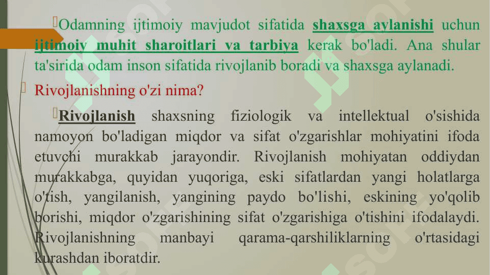 Shaxsning rivojlanishi, ijtimoiylashuvi va tarbiyasi.  Yaxlit pedagogik jarayon 5