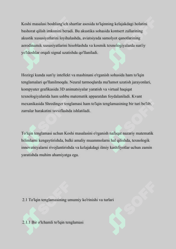 To’lqin tenglamasi uchun Koshi masalasi 5