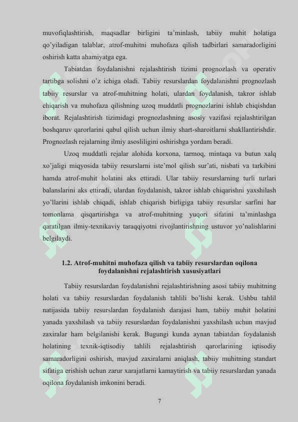 Tabiatni va tabiiy resurslarni muhofaza qilish 7