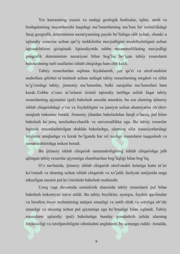 Tabiatni va tabiiy resurslarni muhofaza qilish 8
