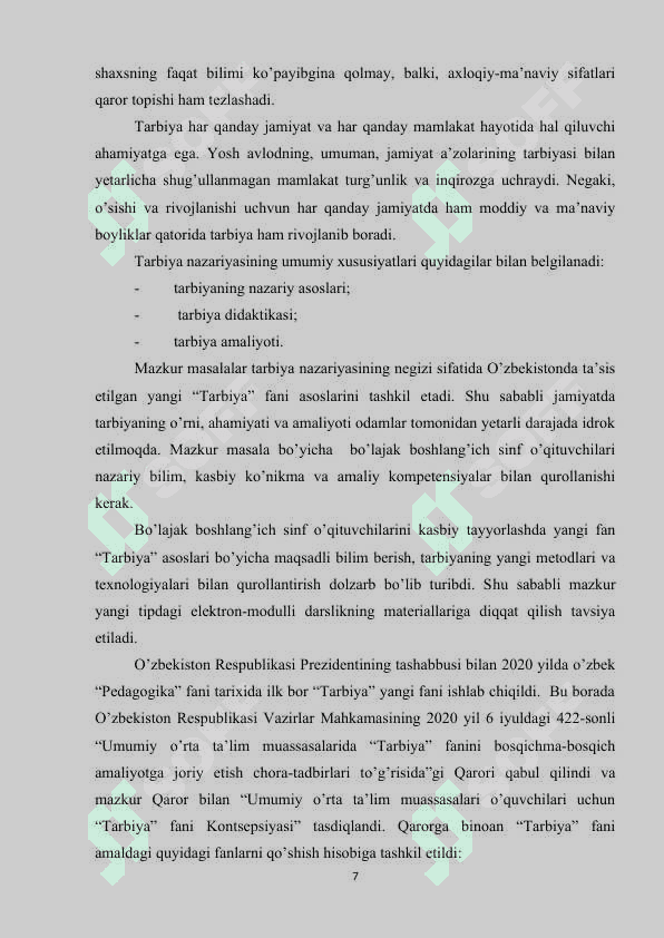 TARBIYA FANINI O'QITISH MAZMUNI 6