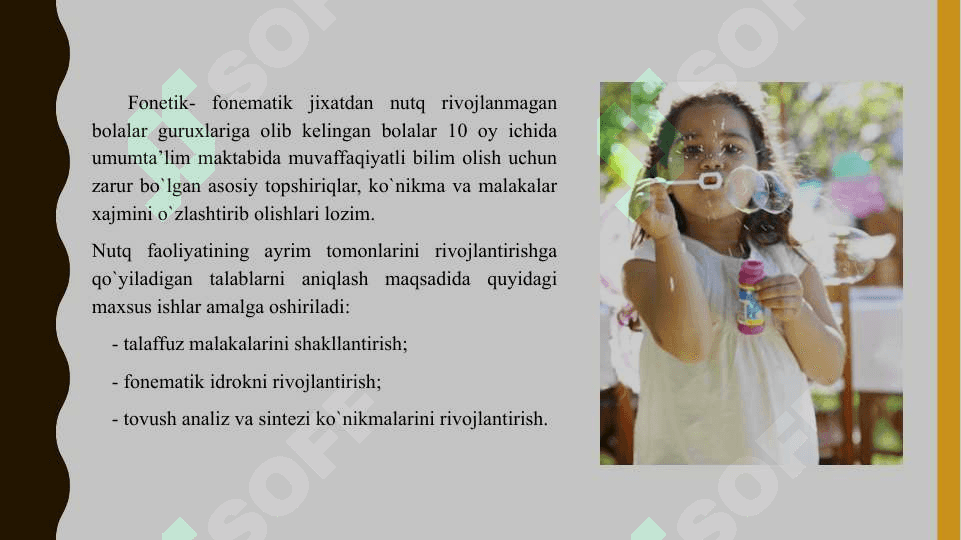 Maktabgacha  yoshdagi bolalarda namoyon bo’ladigan fonetik-fonematik nutq kamchiligini bartaraf etish boyicha olib boriladigan ish mazmuni, korrektsion ishni tashkil etish va rejalashtirish 5