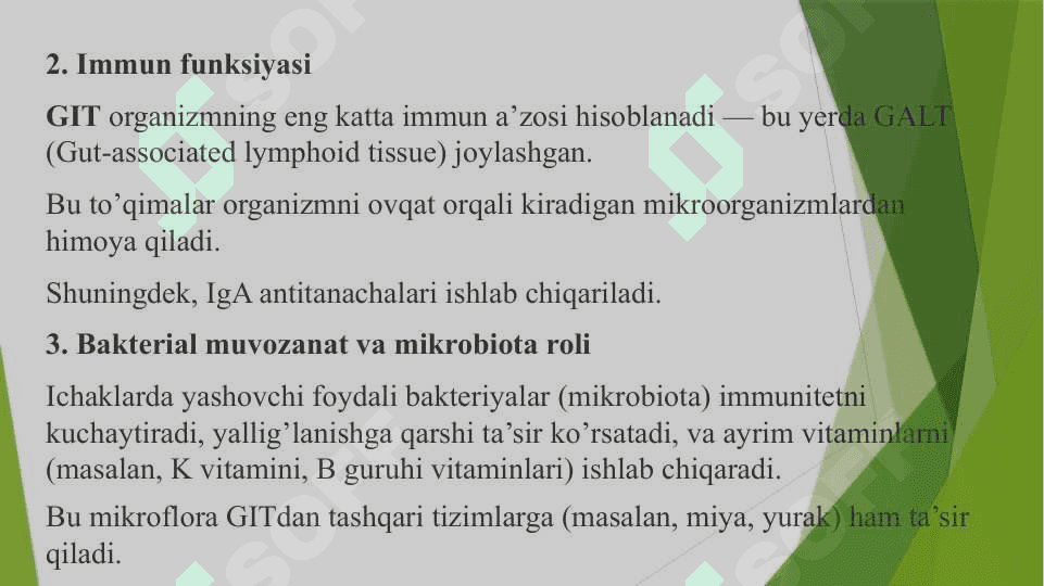 Me’da ichak traktining hazm qilishga oid bo'lmagan funksiyalari. 3
