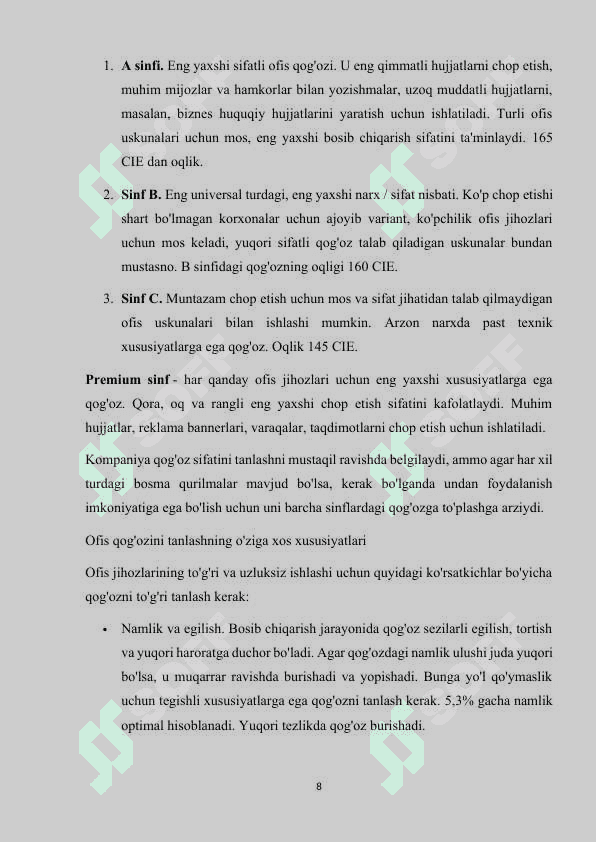 Ofset qog`ozi ishlab chiqarish texnologiyasini tashkil etish 8