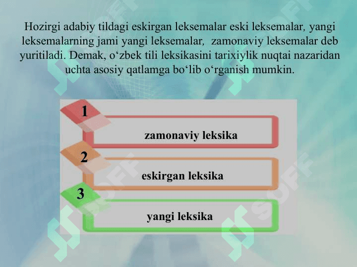 O‘zbek tili leksikasining tarixiy taraqqiyoti.  O‘zbek  tili frazeologiyasi 5