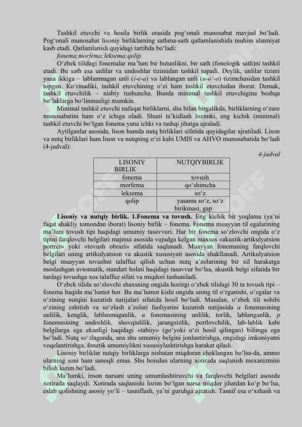 Til, lison va nutq munosabati. Lisoniy paradigma.  Lisoniy munosabat va uning turlari 4