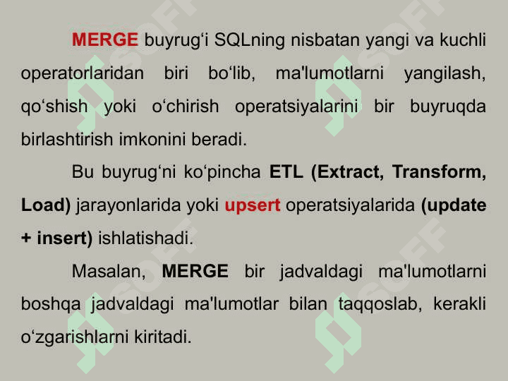 Ma’lumotlarni qayta ishlash  SQL operatorlari 4