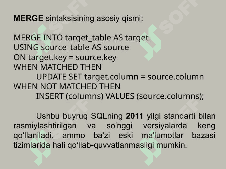Ma’lumotlarni qayta ishlash  SQL operatorlari 5
