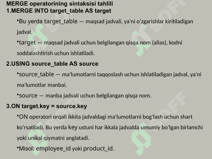 Ma’lumotlarni qayta ishlash  SQL operatorlari 6