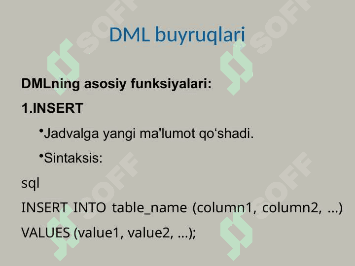 Ma’lumotlarni qayta ishlash  SQL operatorlari 8