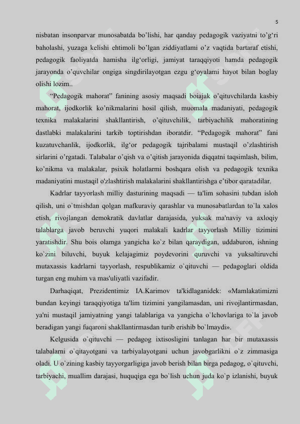 BO’LAJAK O’QITUVCHIDA PEDAGOGIK TEXNIKANI SHAKLLANTIRISHDA PEDAGOGIK MAHORAT FANINING O’RNI 5