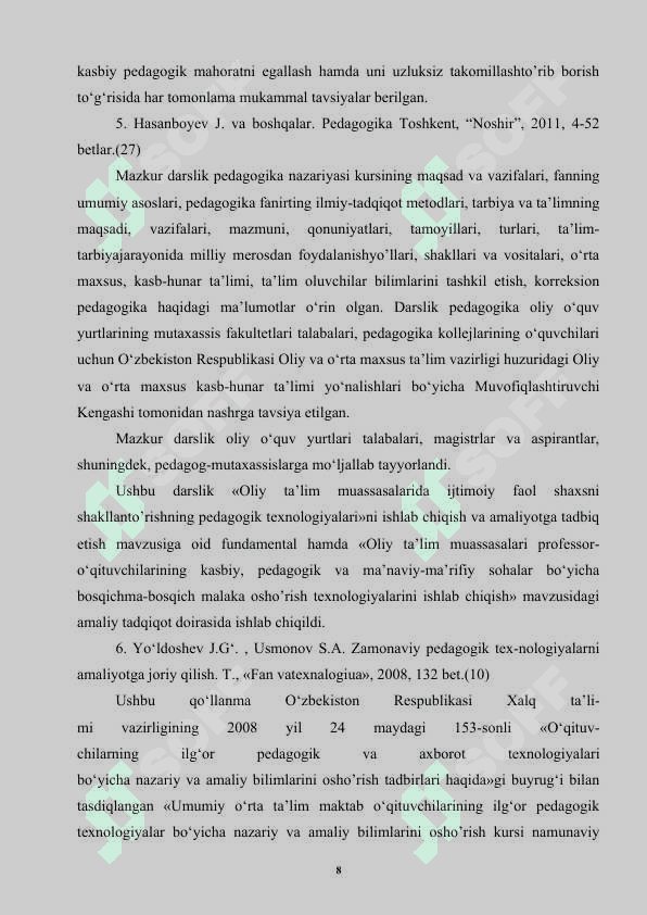 Ixtisoslik o’quv fanlarini yangi pedagogik texnologiyalar  asosida o’qitish 8