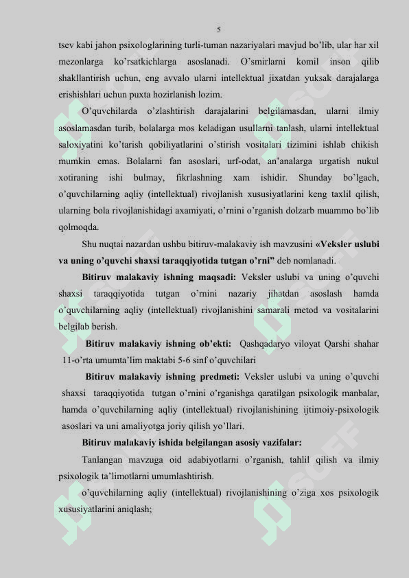 Vеkslеr uslubi va uning o’quvchi shaxsi taraqqiyotida tutgan o’rni 5
