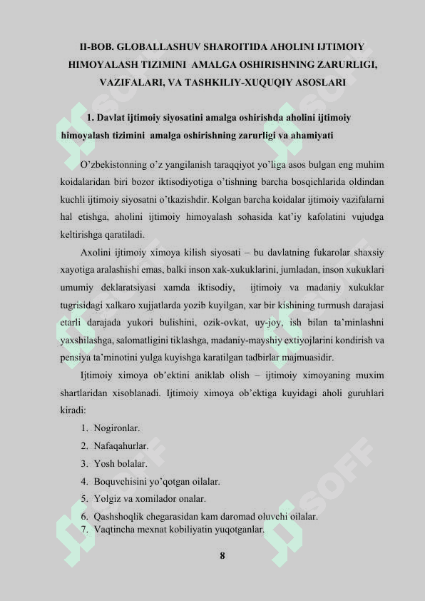 Globallashuv sharoitida aholini ijtimoiy himoyalash tizimini takomillashtirish yo’nalishlari 6