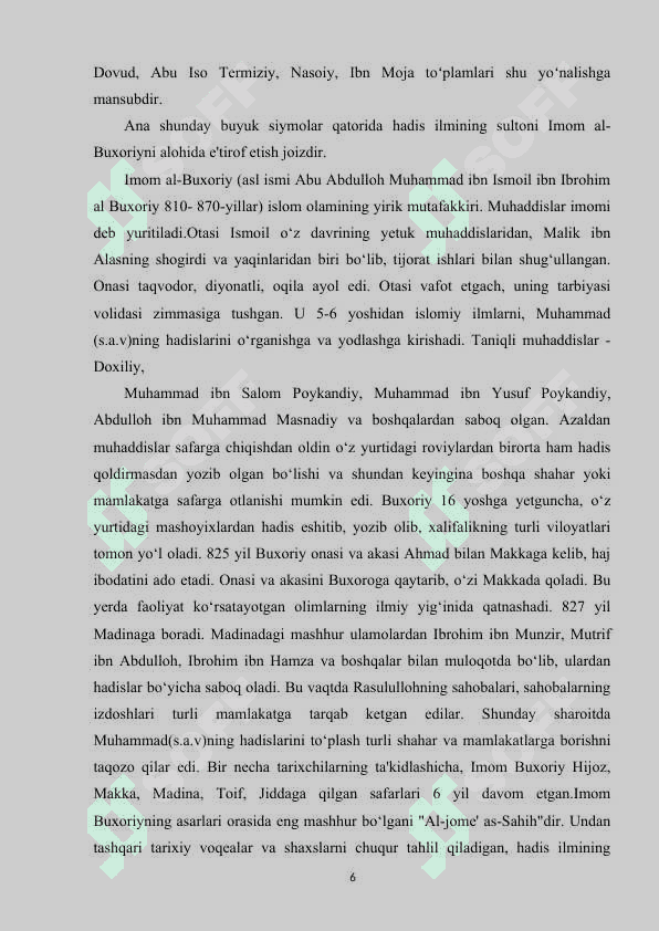 Xadislarida tabiatga oid bandlarini o‘rganish va tahlil qilish. 6