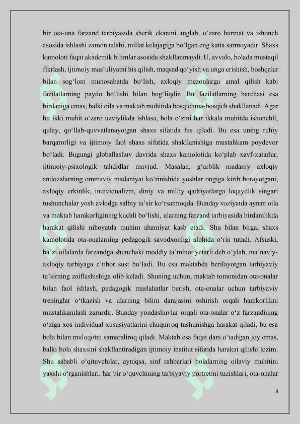 OILADA VA MAKTABDA O’QUVCHILAR SHAXSINI SHAKLLANTIRISH 8