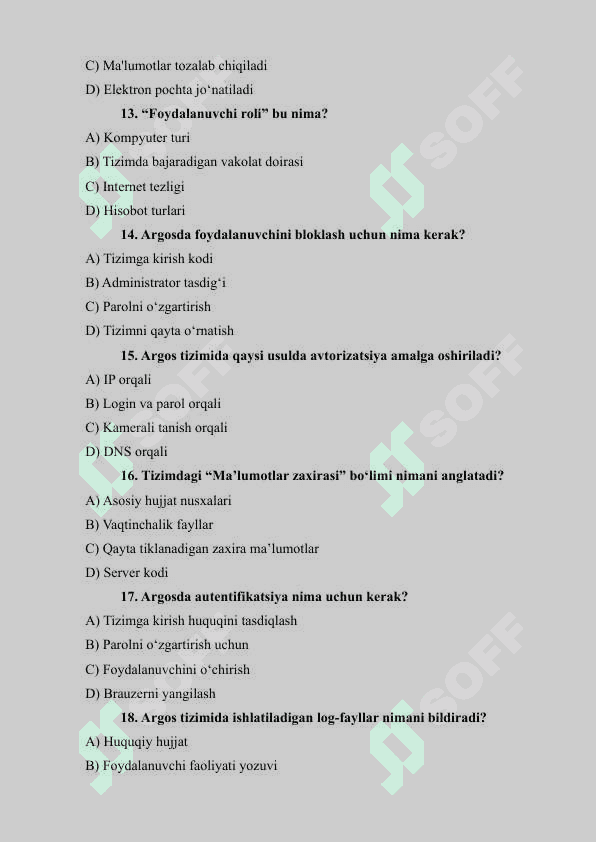 ARGOS TIZIMI – TEST SAVOLLARI (30 ta) 3