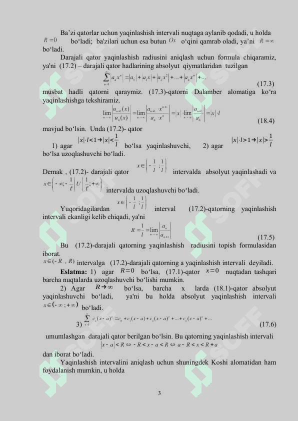 DARAJALI QATORLAR. 3