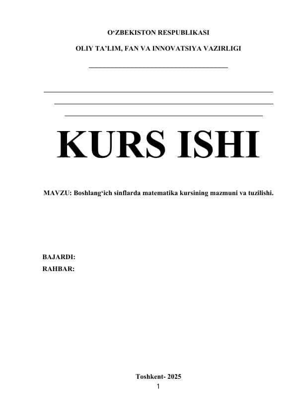 Boshlang‘ich sinflarda matematika kursining mazmuni va tuzilishi