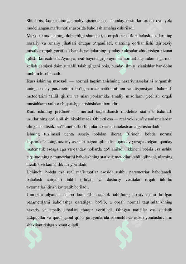 Normal taqsimlanish parametrlarini baxolashning statistik metodlari 3