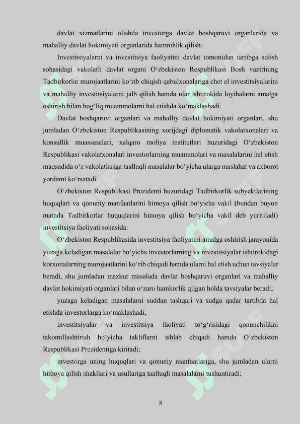 Investitsiya faoliyatining davlat tomonidan tartibga solinishi referat ishi 8