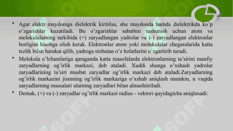 Muhitning dielektrik singdiruvchanligi va qabul qiluvchanligi. 2