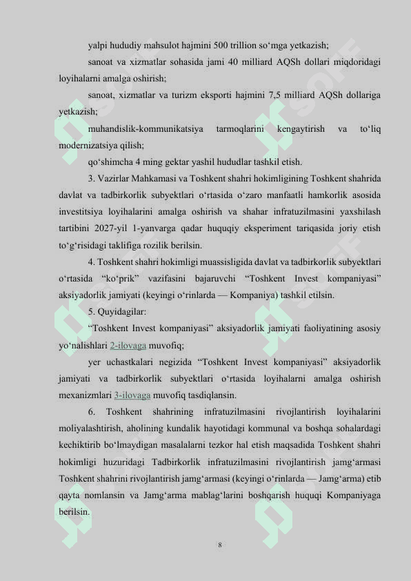 Toshkent iqtisodiy rayonida ishlab chiqarish kuchlarining  joylashishi va rivojlanish xususiyatlari 8